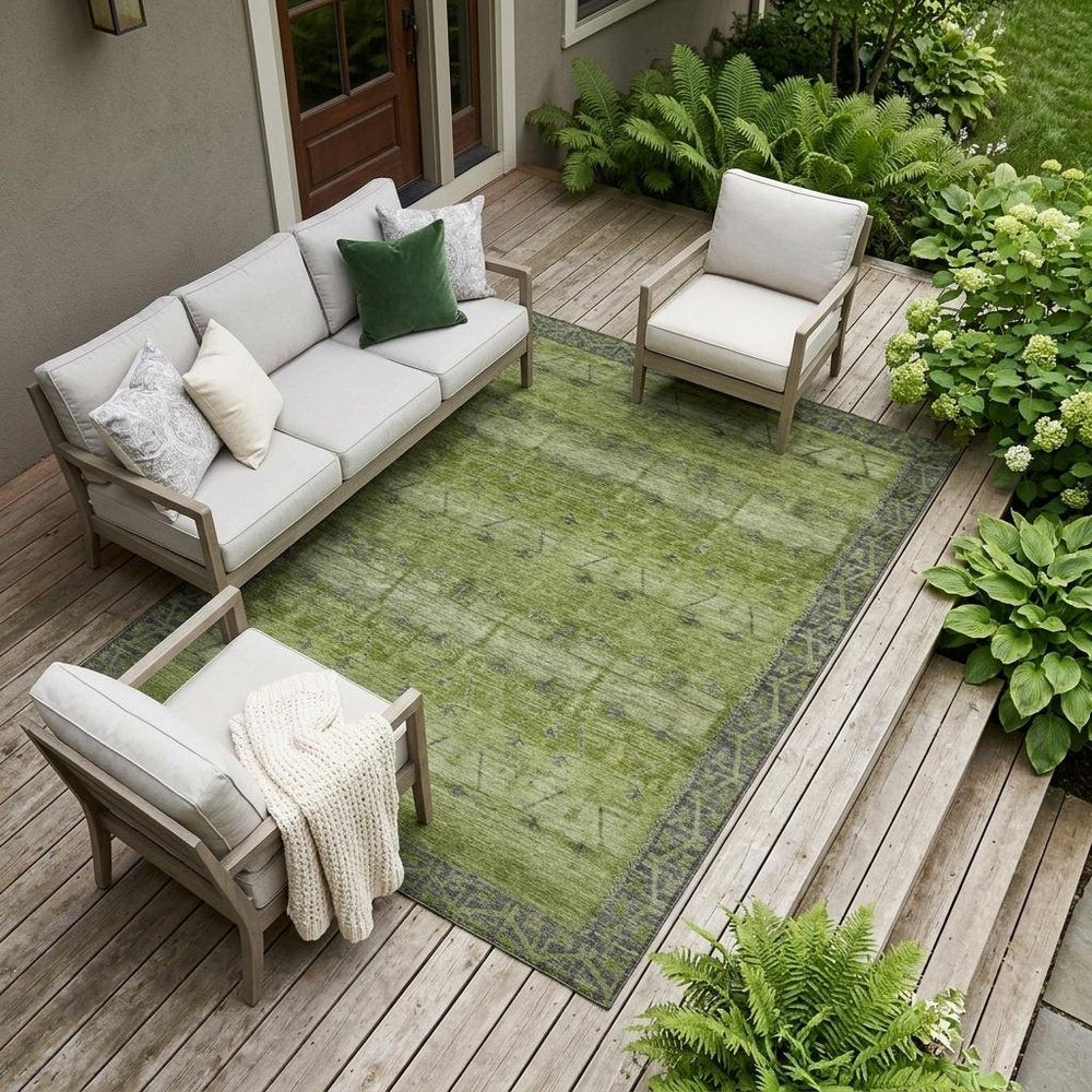 8' X 10' Olive Green And Green Tribal Washable Indoor Outdoor Area Rug — view 5