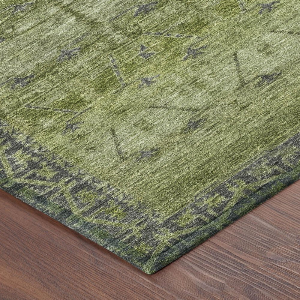 8' X 10' Olive Green And Green Tribal Washable Indoor Outdoor Area Rug — view 2