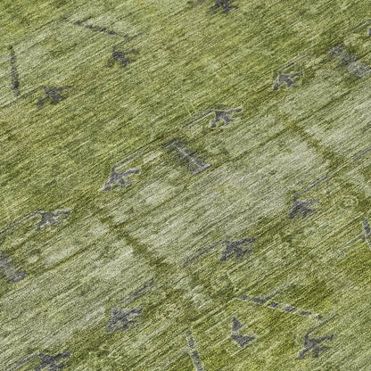 8' X 10' Olive Green And Green Tribal Washable Indoor Outdoor Area Rug HomeRoots