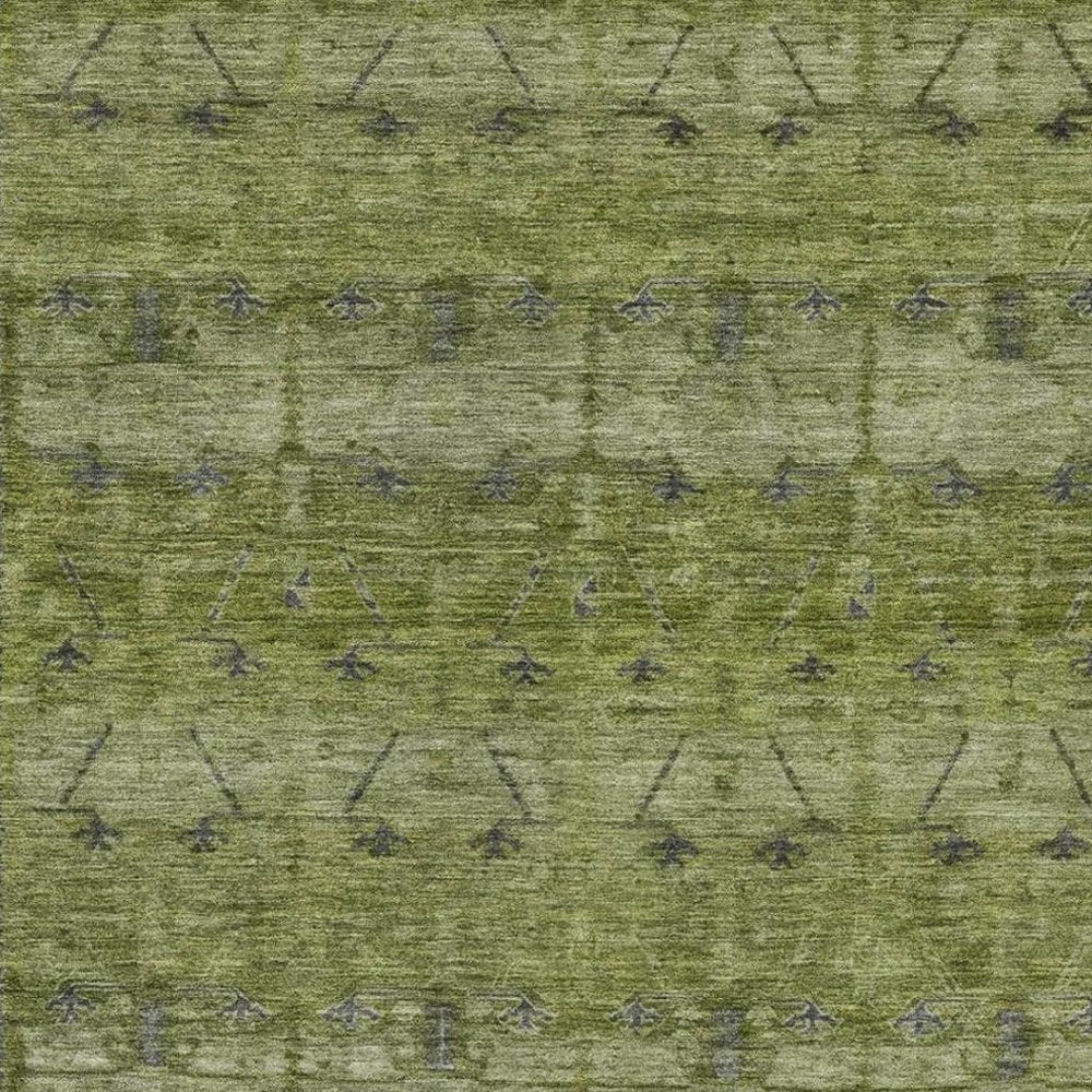 10' X 14' Olive Green And Green Tribal Washable Indoor Outdoor Area Rug HomeRoots