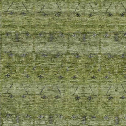 10' X 14' Olive Green And Green Tribal Washable Indoor Outdoor Area Rug HomeRoots