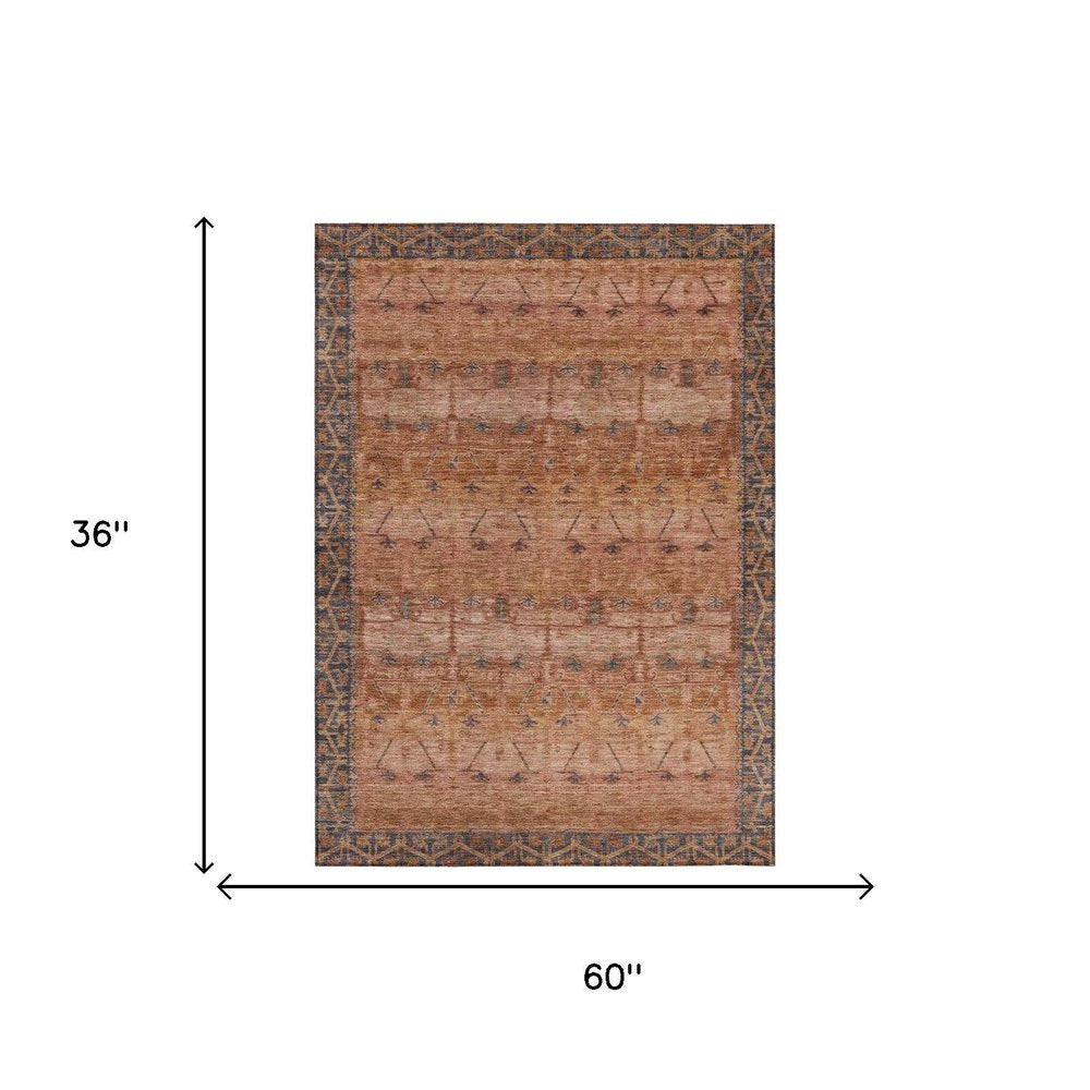 3' X 5' Orange And Rust Tribal Washable Indoor Outdoor Area Rug HomeRoots