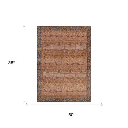 3' X 5' Orange And Rust Tribal Washable Indoor Outdoor Area Rug HomeRoots