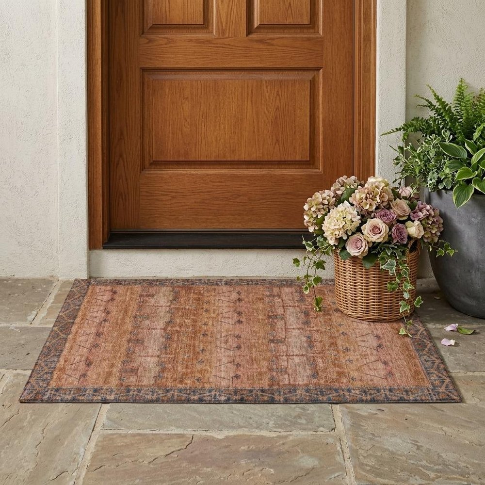 3' X 5' Orange And Rust Tribal Washable Indoor Outdoor Area Rug — view 5