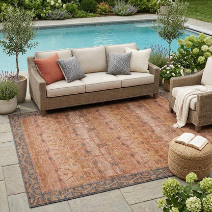 5' X 8' Orange And Rust Tribal Washable Indoor Outdoor Area Rug HomeRoots
