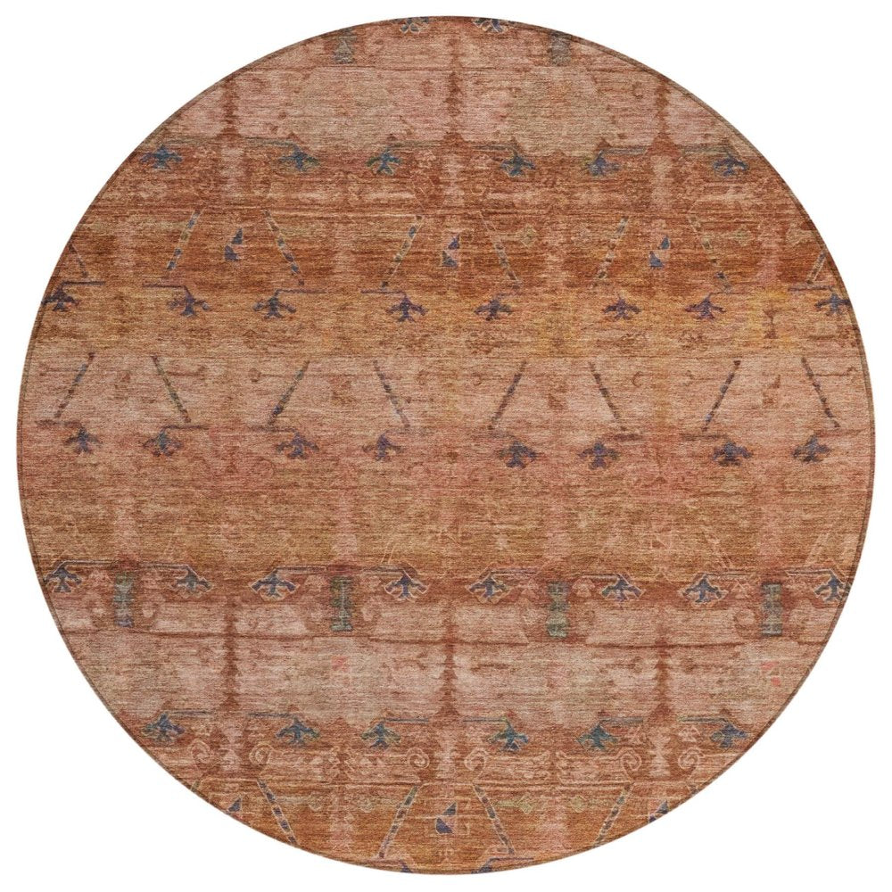 8' Orange And Rust Round Tribal Washable Indoor Outdoor Area Rug HomeRoots