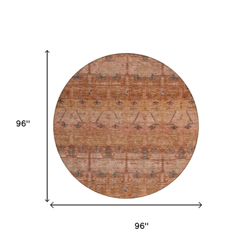 8' Orange And Rust Round Tribal Washable Indoor Outdoor Area Rug HomeRoots