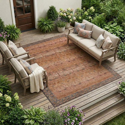 8' X 10' Orange And Rust Tribal Washable Indoor Outdoor Area Rug HomeRoots