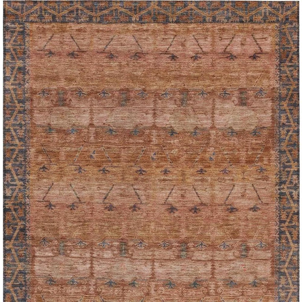 8' X 10' Orange And Rust Tribal Washable Indoor Outdoor Area Rug — view 7