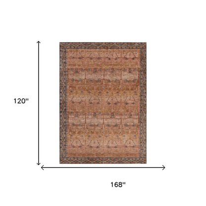 10' X 14' Orange And Rust Tribal Washable Indoor Outdoor Area Rug