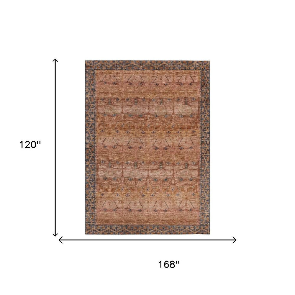 10' X 14' Orange And Rust Tribal Washable Indoor Outdoor Area Rug HomeRoots