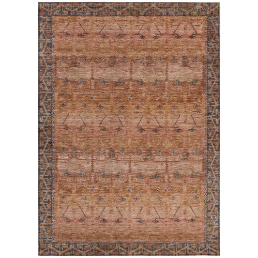 10' X 14' Orange And Rust Tribal Washable Indoor Outdoor Area Rug