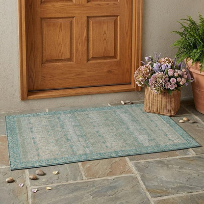 3' X 5' Teal Blue And Pewter Tribal Washable Indoor Outdoor Area Rug HomeRoots