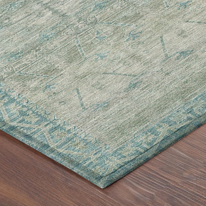 3' X 5' Teal Blue And Pewter Tribal Washable Indoor Outdoor Area Rug HomeRoots
