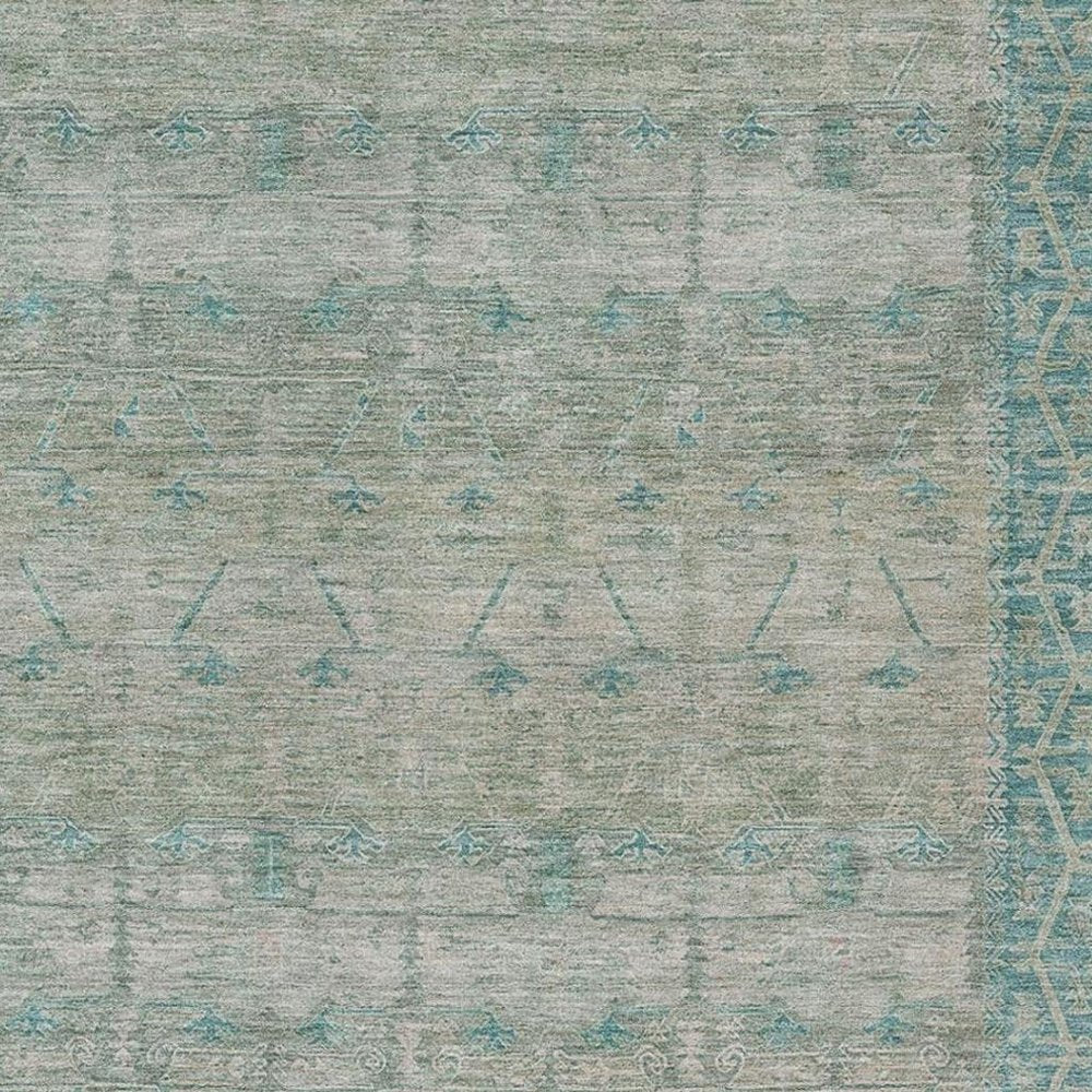 3' X 5' Teal Blue And Pewter Tribal Washable Indoor Outdoor Area Rug — view 6