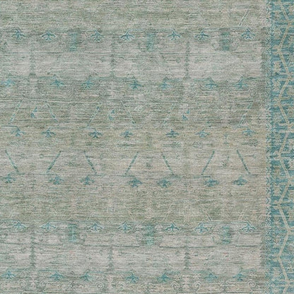 3' X 5' Teal Blue And Pewter Tribal Washable Indoor Outdoor Area Rug HomeRoots