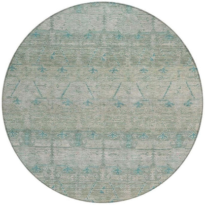 8' Teal Blue And Pewter Round Tribal Washable Indoor Outdoor Area Rug HomeRoots