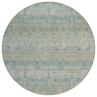 8' Teal Blue And Pewter Round Tribal Washable Indoor Outdoor Area Rug HomeRoots