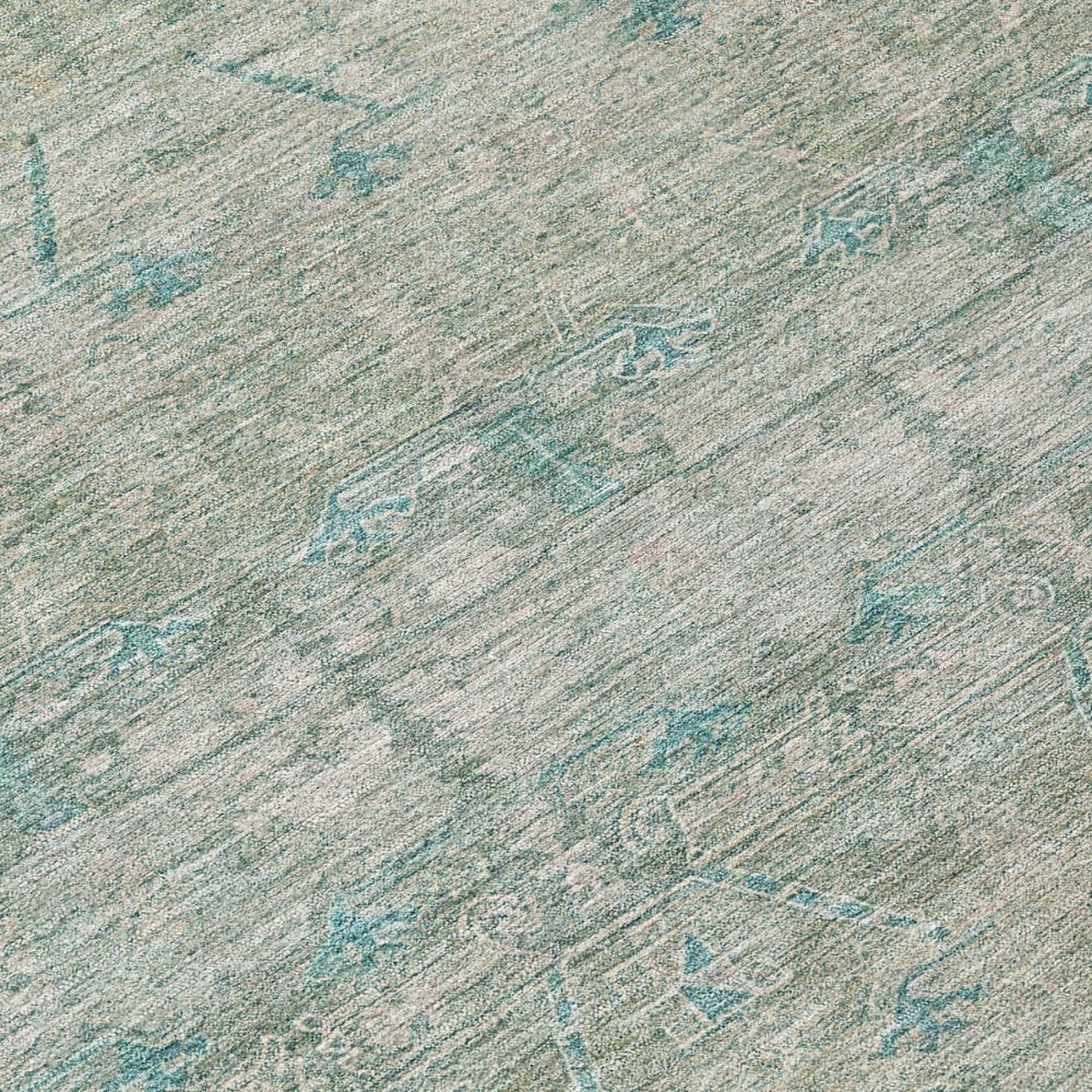 8' Teal Blue And Pewter Round Tribal Washable Indoor Outdoor Area Rug — view 3