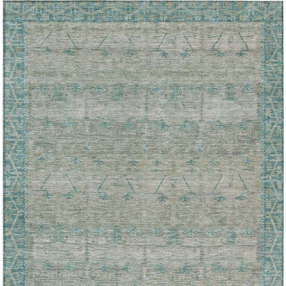 8' X 10' Teal Blue And Pewter Tribal Washable Indoor Outdoor Area Rug HomeRoots