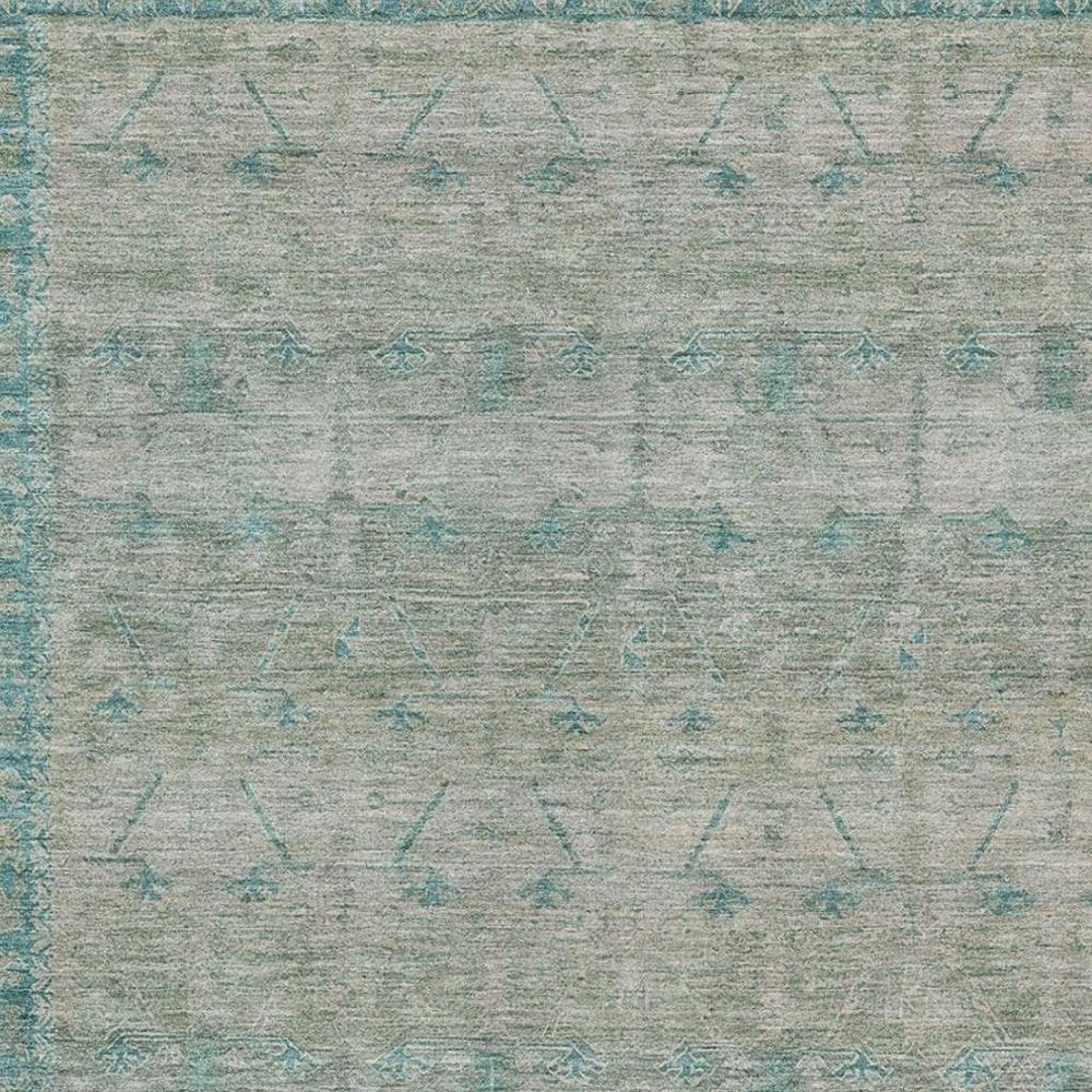 8' X 10' Teal Blue And Pewter Tribal Washable Indoor Outdoor Area Rug — view 6