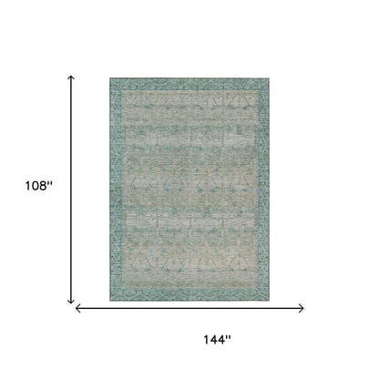 9' X 12' Teal Blue And Pewter Tribal Washable Indoor Outdoor Area Rug HomeRoots