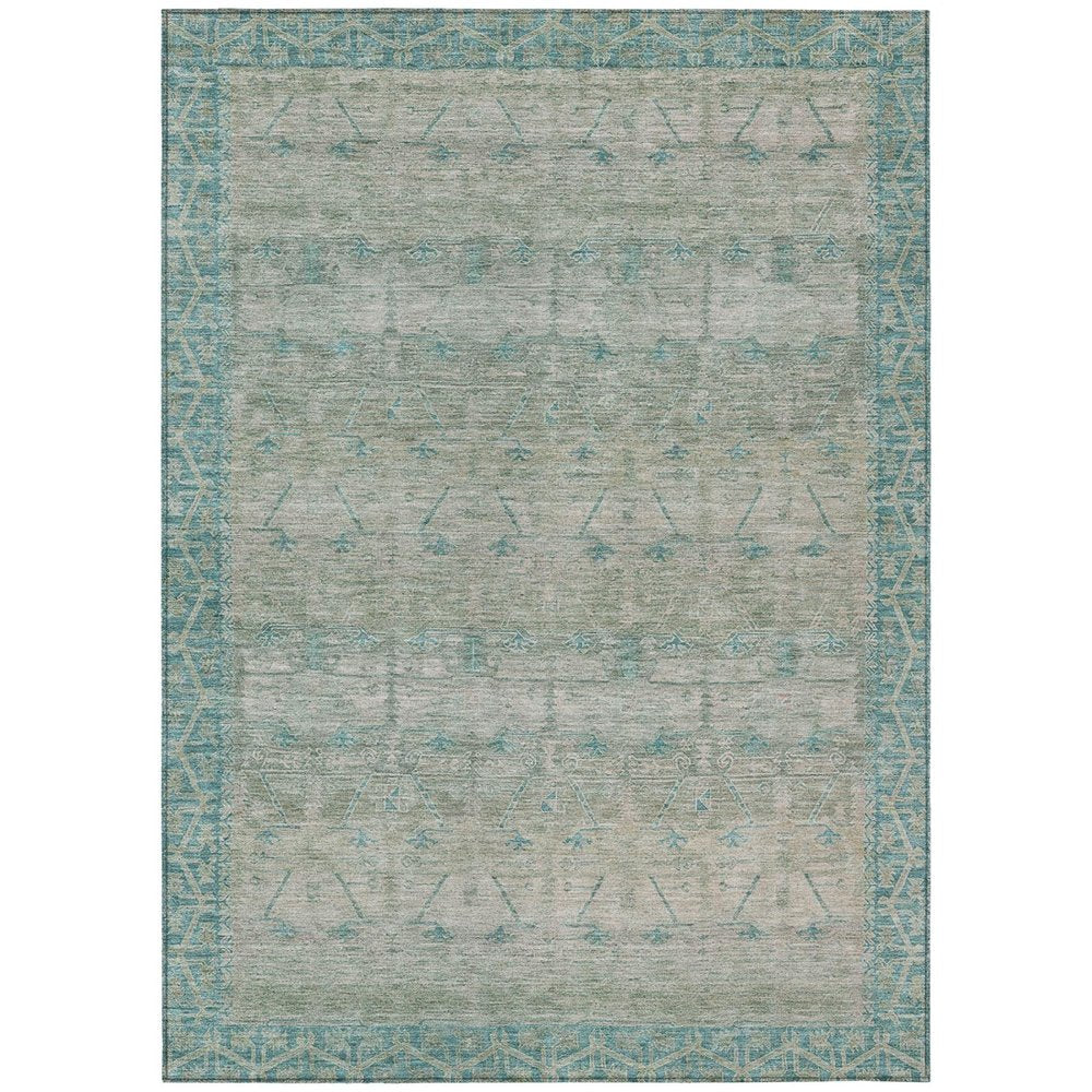 9' X 12' Teal Blue And Pewter Tribal Washable Indoor Outdoor Area Rug HomeRoots