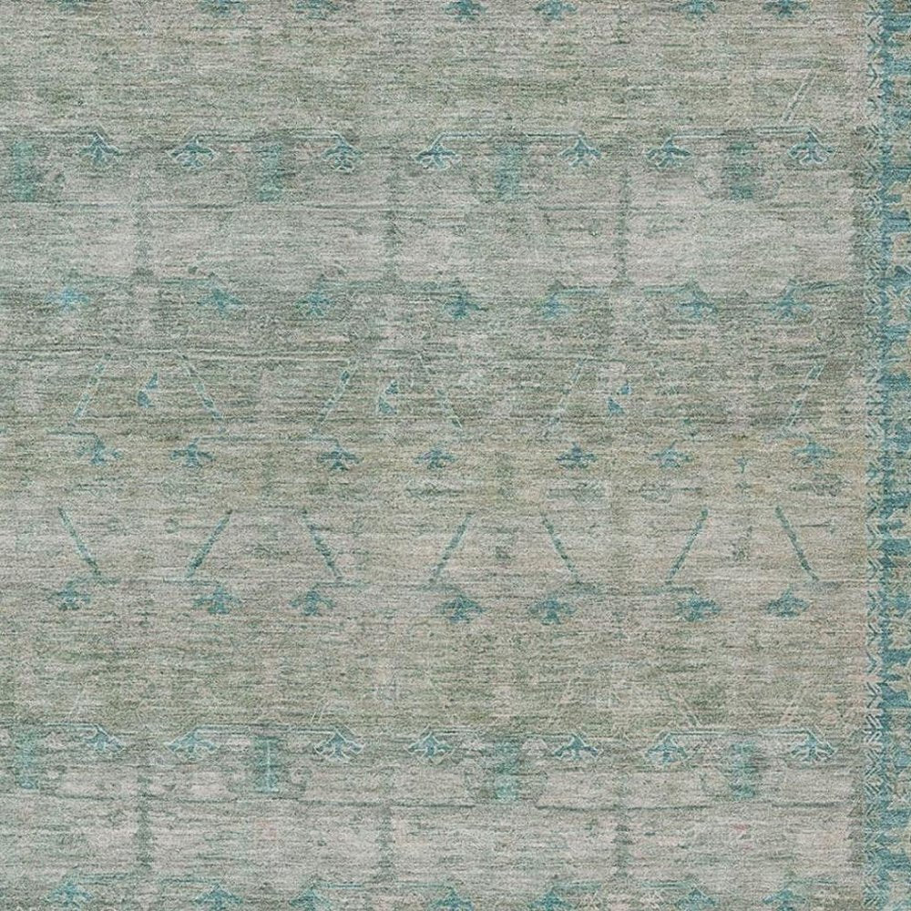 9' X 12' Teal Blue And Pewter Tribal Washable Indoor Outdoor Area Rug — view 6