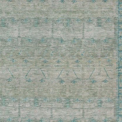 9' X 12' Teal Blue And Pewter Tribal Washable Indoor Outdoor Area Rug HomeRoots