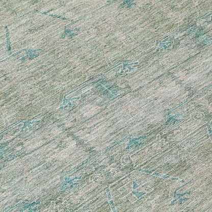 9' X 12' Teal Blue And Pewter Tribal Washable Indoor Outdoor Area Rug HomeRoots