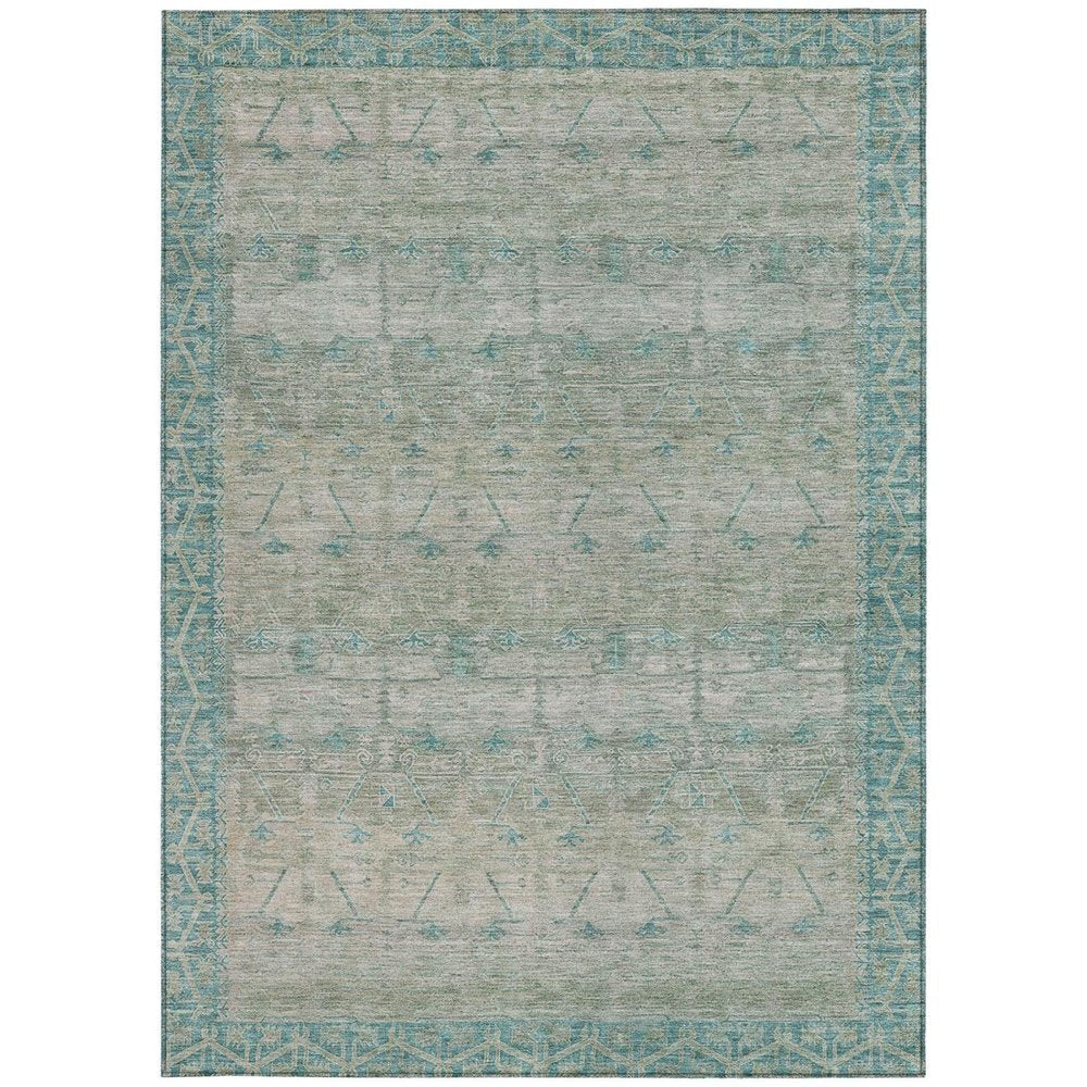 10' X 14' Teal Blue And Pewter Tribal Washable Indoor Outdoor Area Rug HomeRoots