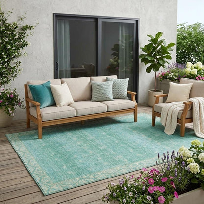 5' X 8' Green And Teal Blue Tribal Washable Indoor Outdoor Area Rug HomeRoots