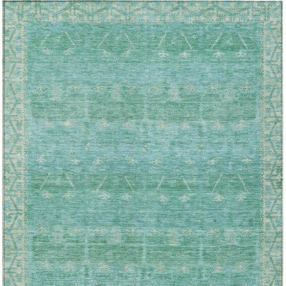 5' X 8' Green And Teal Blue Tribal Washable Indoor Outdoor Area Rug HomeRoots