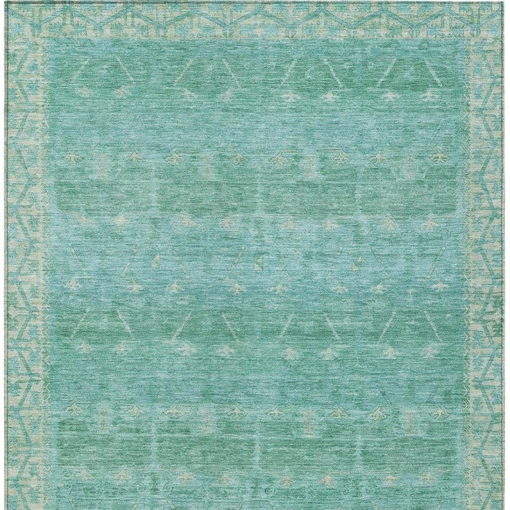 5' X 8' Green And Teal Blue Tribal Washable Indoor Outdoor Area Rug HomeRoots