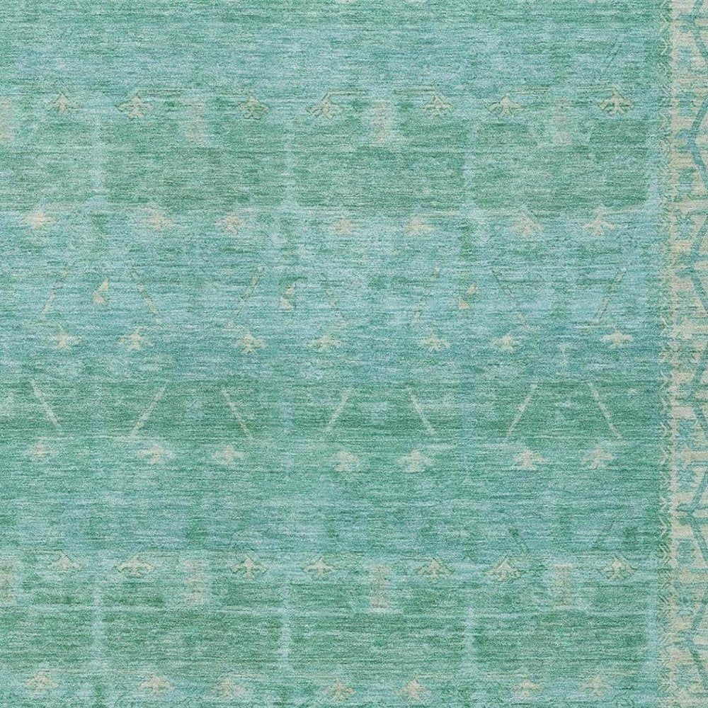 5' X 8' Green And Teal Blue Tribal Washable Indoor Outdoor Area Rug — view 13