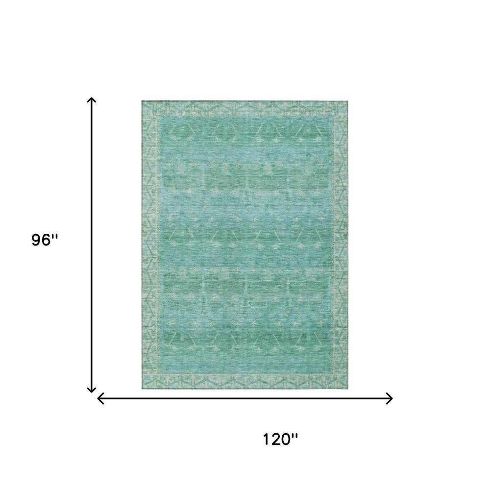 8' X 10' Green And Teal Blue Tribal Washable Indoor Outdoor Area Rug HomeRoots