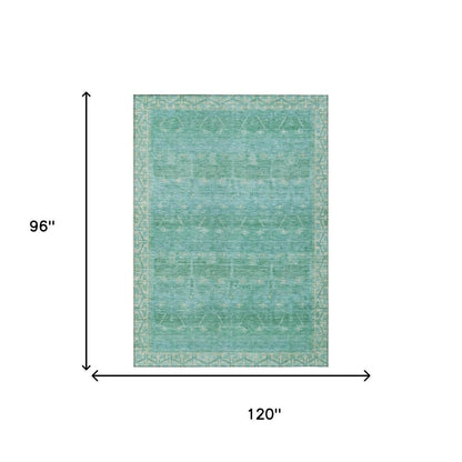 8' X 10' Green And Teal Blue Tribal Washable Indoor Outdoor Area Rug HomeRoots