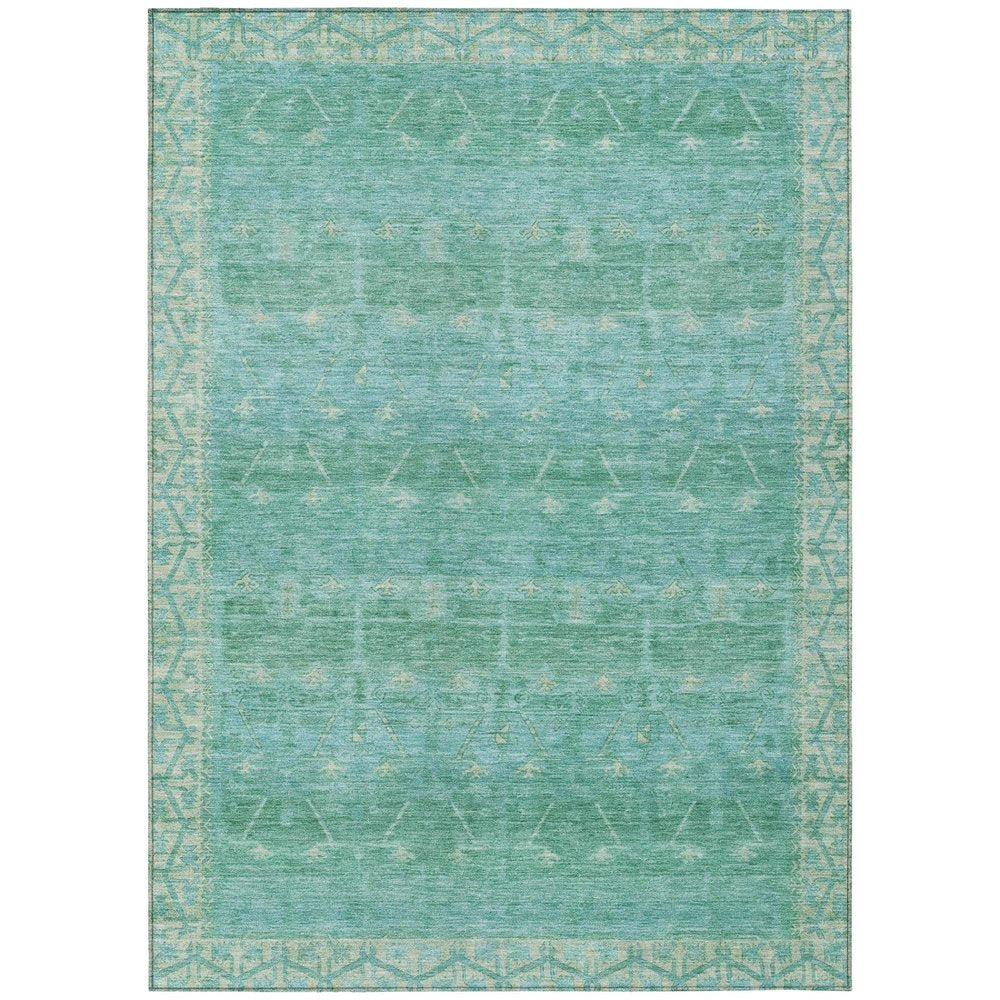 8' X 10' Green And Teal Blue Tribal Washable Indoor Outdoor Area Rug — view 1
