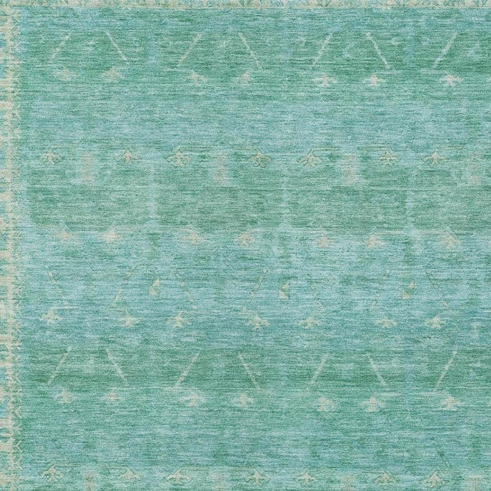 8' X 10' Green And Teal Blue Tribal Washable Indoor Outdoor Area Rug HomeRoots