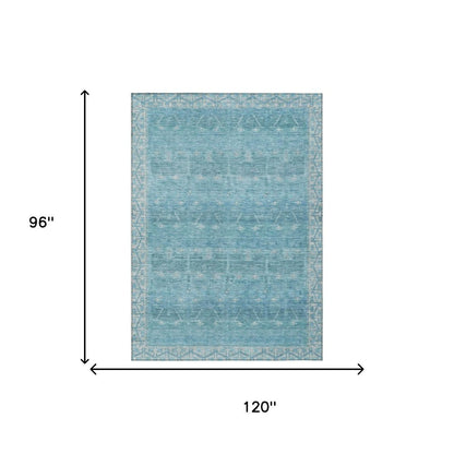 8' X 10' Blue And Teal Blue Tribal Washable Indoor Outdoor Area Rug HomeRoots
