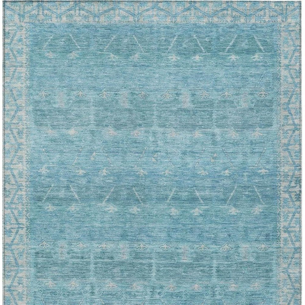 8' X 10' Blue And Teal Blue Tribal Washable Indoor Outdoor Area Rug — view 7