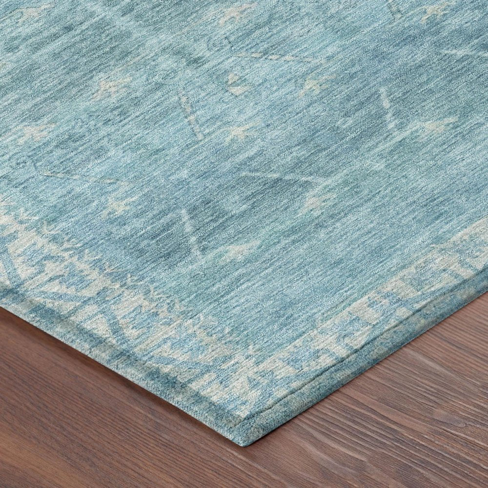 8' X 10' Blue And Teal Blue Tribal Washable Indoor Outdoor Area Rug — view 2