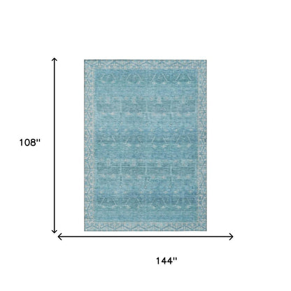 9' X 12' Blue And Teal Blue Tribal Washable Indoor Outdoor Area Rug HomeRoots