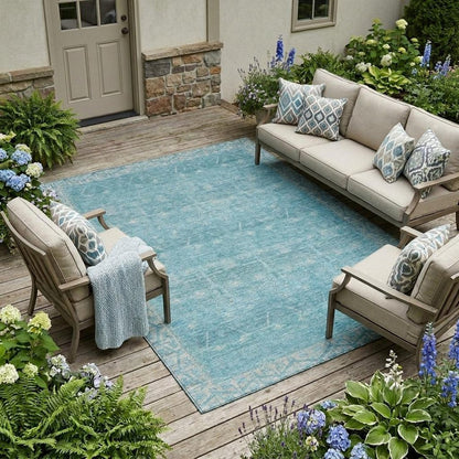 9' X 12' Blue And Teal Blue Tribal Washable Indoor Outdoor Area Rug HomeRoots