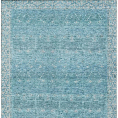 9' X 12' Blue And Teal Blue Tribal Washable Indoor Outdoor Area Rug HomeRoots