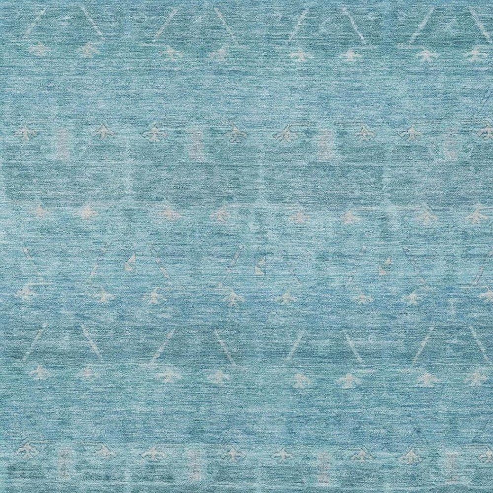 9' X 12' Blue And Teal Blue Tribal Washable Indoor Outdoor Area Rug — view 6