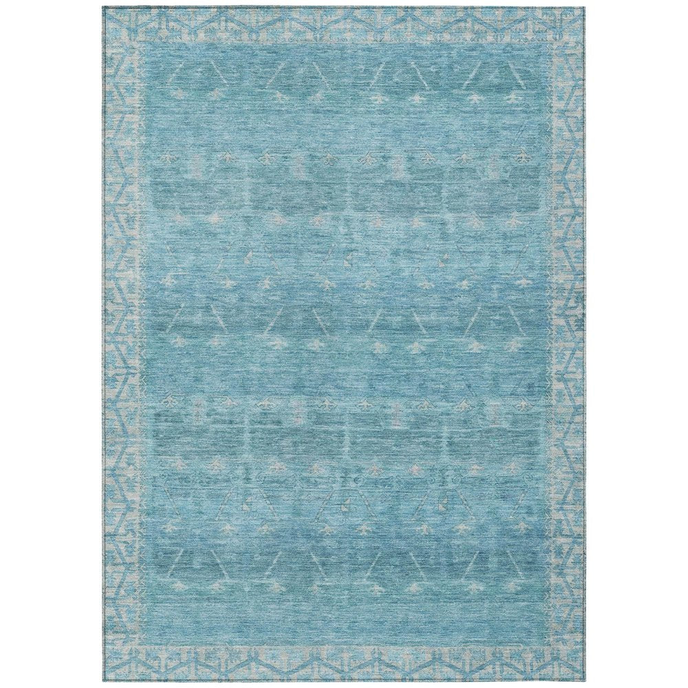 10' X 14' Blue And Teal Blue Tribal Washable Indoor Outdoor Area Rug — view 1