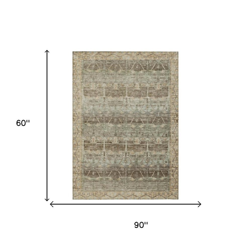 5' X 8' Chocolate And Brown Tribal Washable Indoor Outdoor Area Rug — view 4