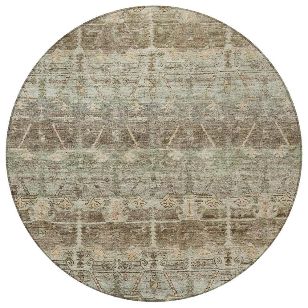 8' Chocolate And Brown Round Tribal Washable Indoor Outdoor Area Rug — view 6