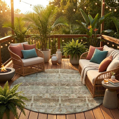 8' Chocolate And Brown Round Tribal Washable Indoor Outdoor Area Rug HomeRoots